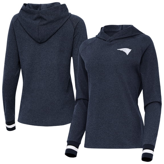 Women's Antigua Heather Navy New England Patriots Trek Raglan Pullover Hoodie