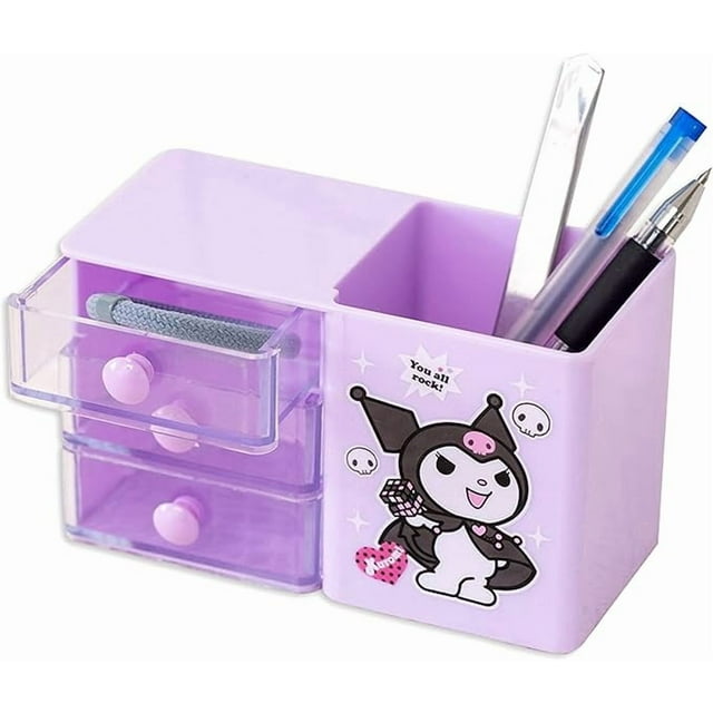 Anime Kuromi Desktop Desk Cartoon Office Supplies Container Pen Holder for Desk Cute Pencil Cup Pot Makeup Brush Holder Mini Box Purple