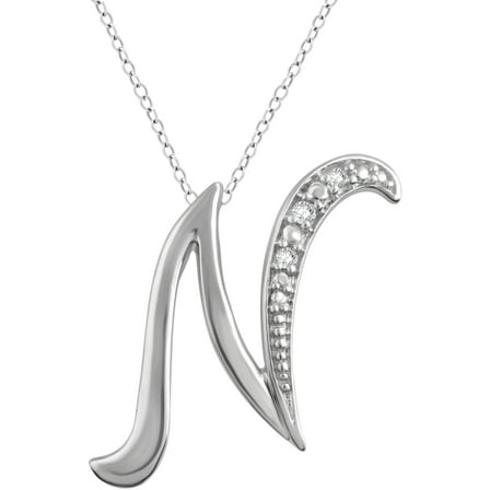 Arista Diamond Accent White "N" Initial Women's Pendant in Sterling Silver, 18"
