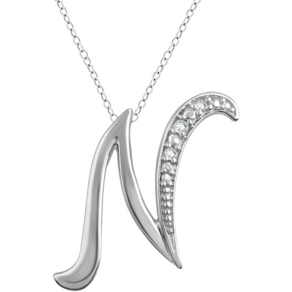 Arista Diamond Accent White "N" Initial Women's Pendant in Sterling Silver, 18"
