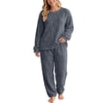 thumbnail image 2 of Yourumao Womens Fleece Pajama Sets for Women 2 Piece Fuzzy Long Sleeve with Long Pants Pjs Soft Cozy Winter Loungewear Pjs, 2 of 8