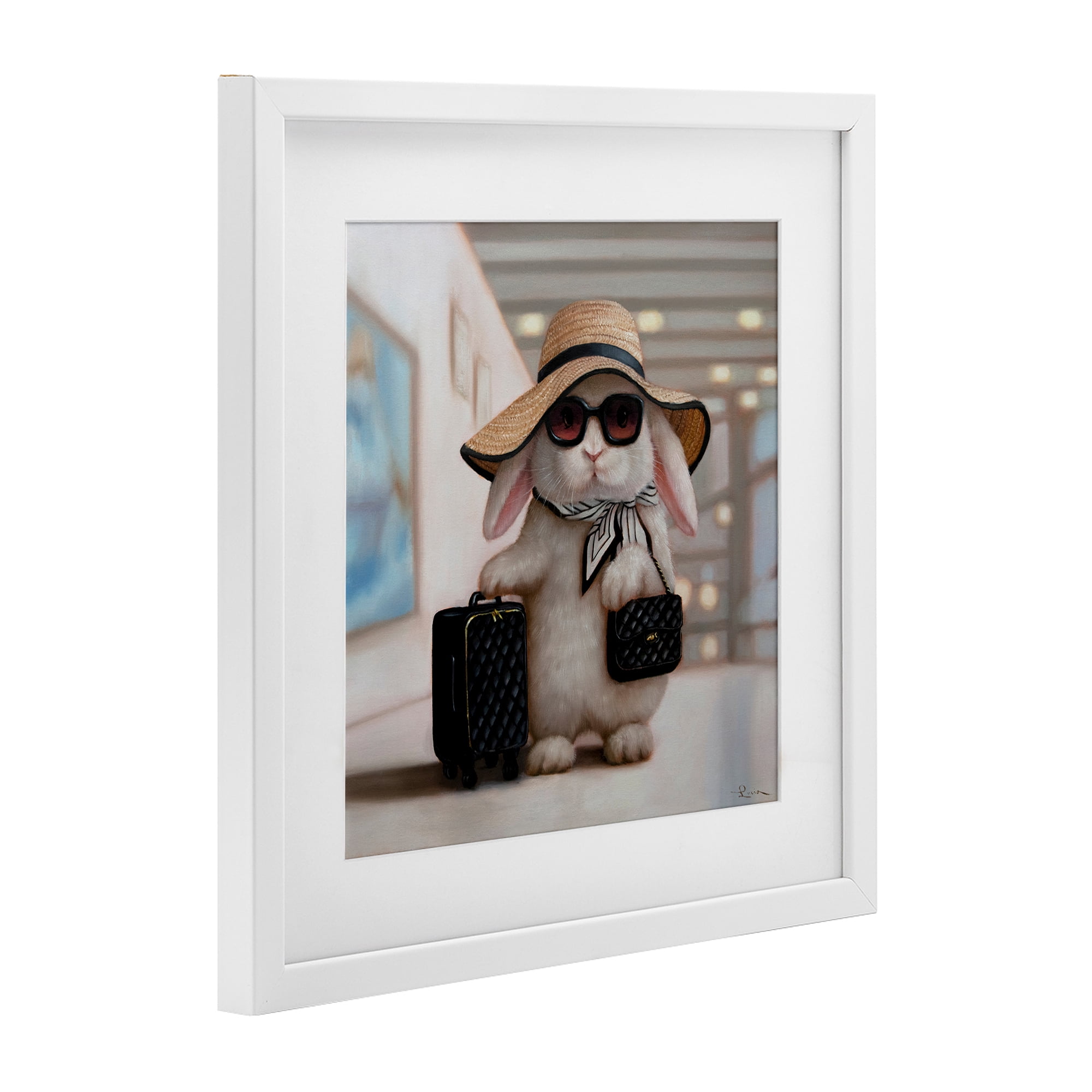 Stupell Industries Bun Voyage Traveling Rabbit White Framed Print Under Glass, design by Lucia Heffernan