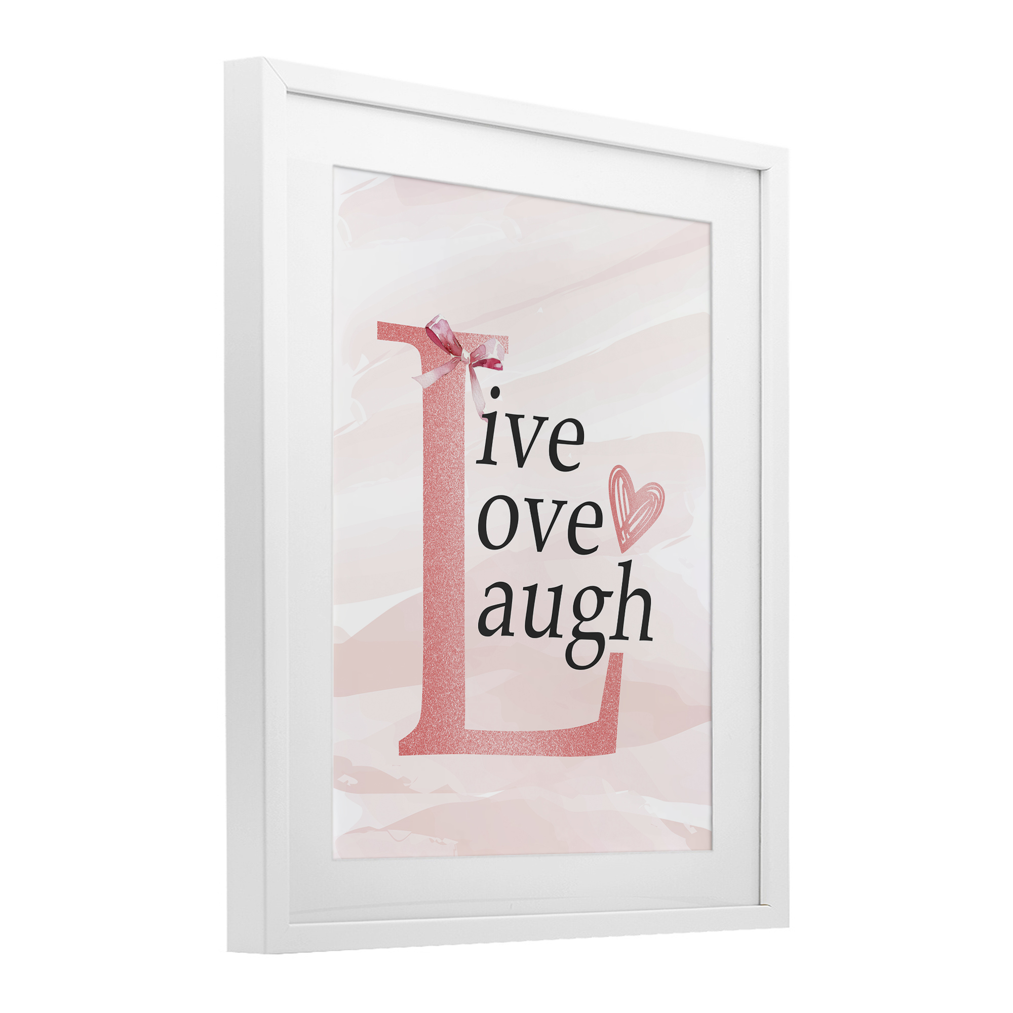 Live Love Laugh Pastel White Framed Print Under Glass, design by Kim Allen