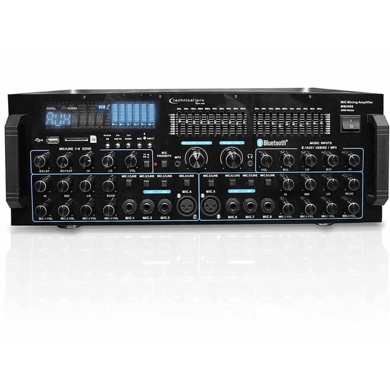 Technical Pro MA2020 Mini Stereo Amplifier – 20W X 2, RCA/AUX/Mic Inputs, Headphone Out – Silver Class-T Amp