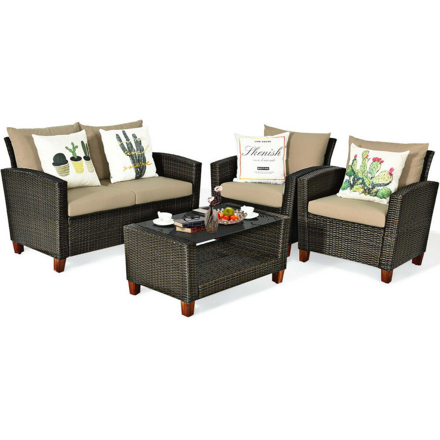 Aimee Lii 4 Pieces Patio Rattan Furniture Set with Cushions, Modern Patio Furniture Aimee Lii 4 Pieces Patio Rattan Furniture Set with Cushions, Modern Patio Furniture