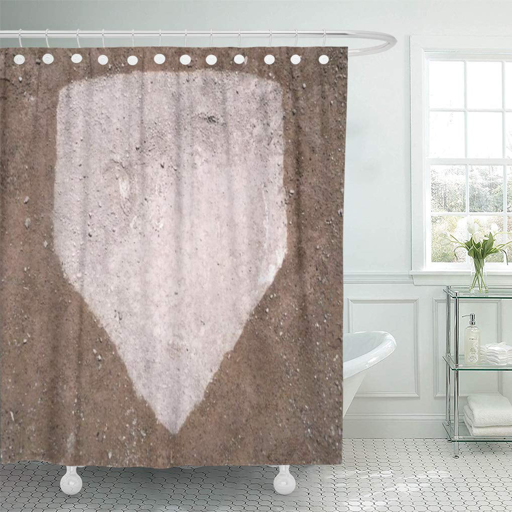 Baseball Home Plate Shower Curtain Liner 100% Polyester Fabric Bath Mat Hooks 