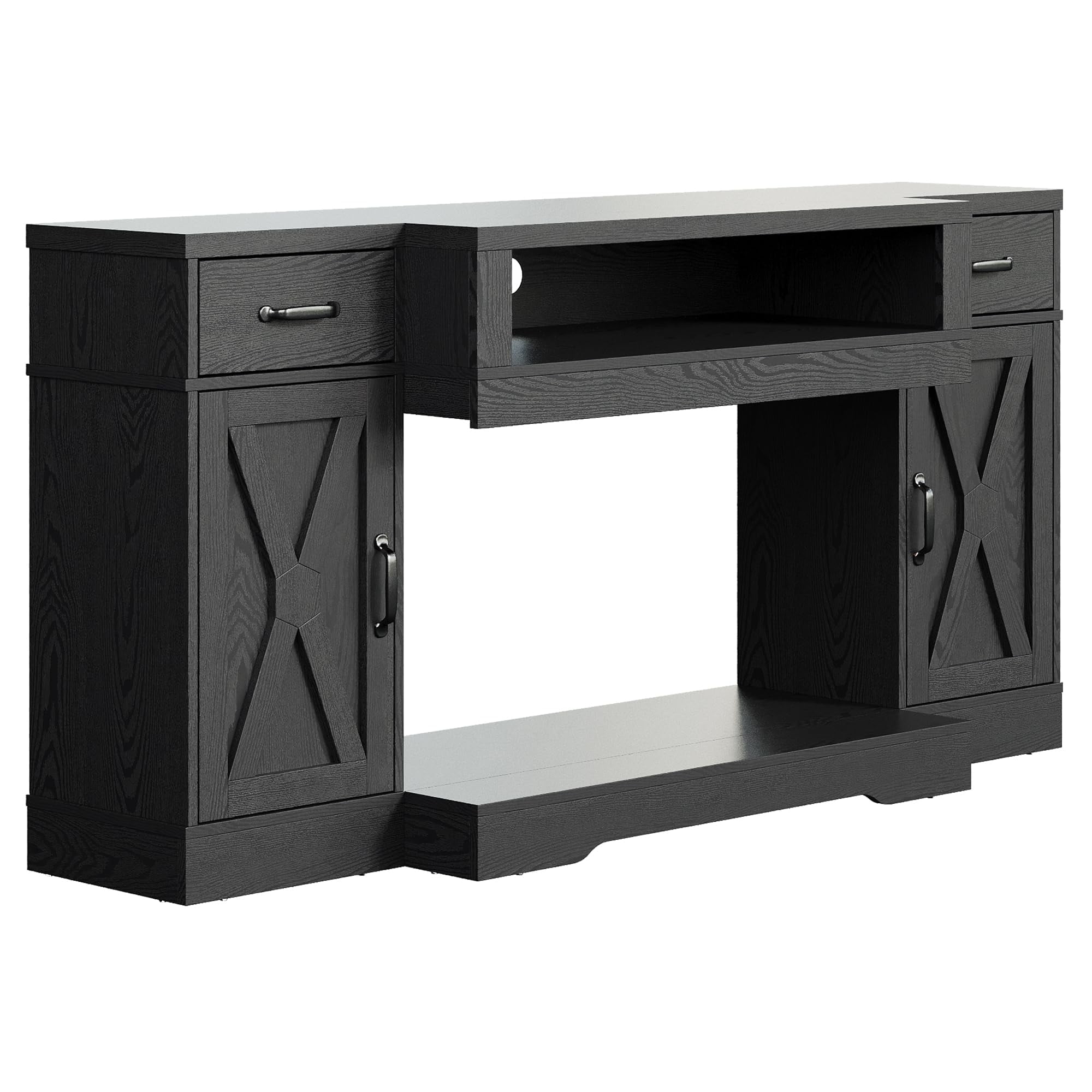 Heynemo Farmhouse TV Stand for TVs up to 75", Media Console Table with Adjustable Shelves, Double-Door Design, Black