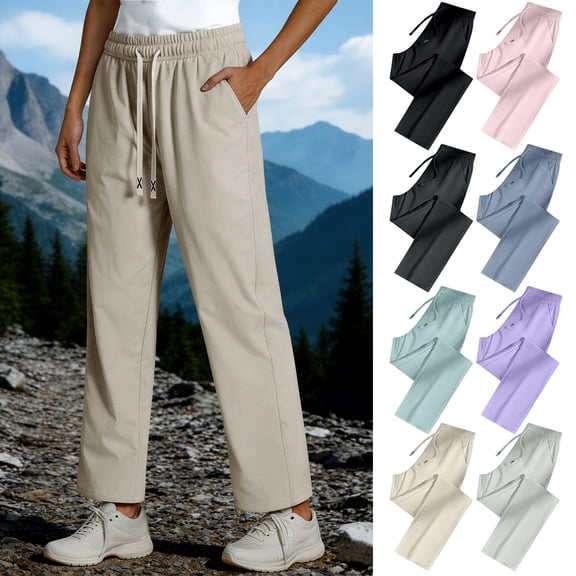 cocolona Womens Lightweight Quickly-drying Athletic Pants Summer Outdoor Casual Hiking Gym Workout Pants Straight Wide Leg Trousers