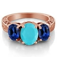 thumbnail image 2 of Gem Stone King 3.50 Ct Green Turquoise Blue Created Sapphire 18K Rose Gold Plated Silver Ring (Size 9), 2 of 3
