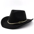 thumbnail image 3 of XIAOCHA Womens Solid Suede Cowboy Hat Braided Western Hats Outdoor Sun Protection Wide Brim Western Hat,Black, 3 of 3