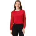 thumbnail image 1 of INSPIRE CHIC Women's Work Chiffon Keyhole Neck Elegant Top Red M, 1 of 5