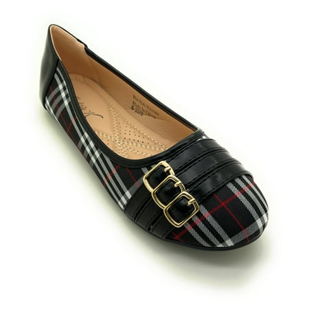 

Three Lair Belted Plaid Ballerina Flats