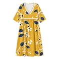 thumbnail image 5 of Ayolanni Fall Dresses V-Neck 3/4 Sleeve Floral A-Line Maxi Dress Holiday Elegant Cotton Flowy Long Dress Yellow L, 5 of 6