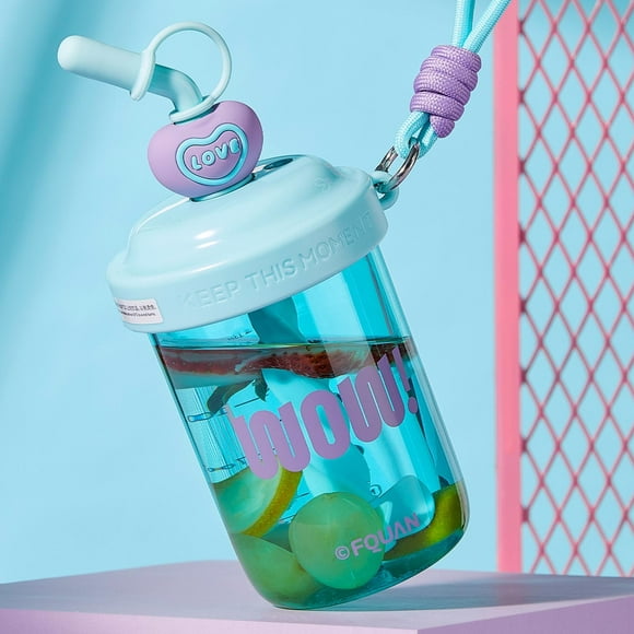 Rbaofujie Large Water Bottle Stirring Cup Student White Collar Coffee Protein Powder Plastic Water Cup Cute Handheld Large Capacity Straw Cup Capacity 580ml Water Bottle Kids