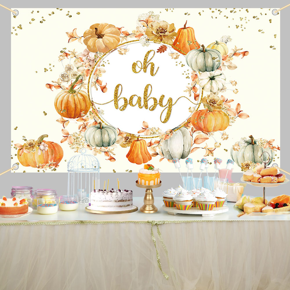 Super Cute Pumpkin Baby Shower Backdrop – Fall Party Decoration For Girls, Thanksgiving, Or Welcome Baby Banner
