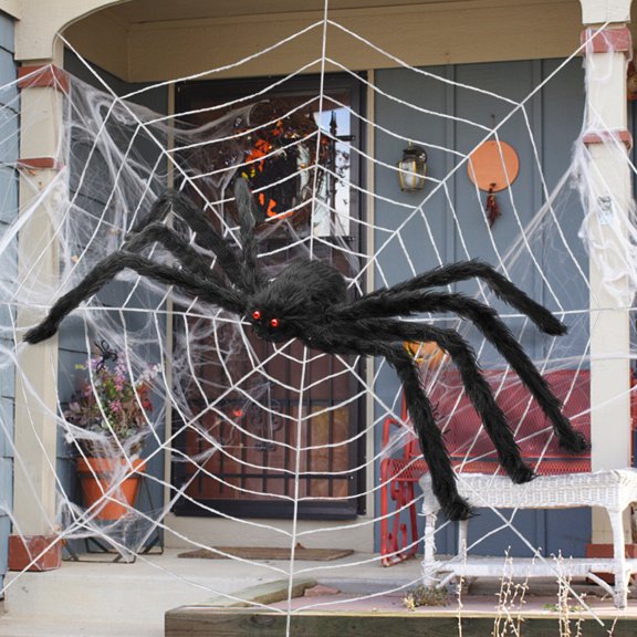 Innens Halloween Spider Web Decoration 11.8ft Giant Spider Web with 35" Spider Round Cobweb Props for Outdoor Indoor Halloween Party Decorations (Black, 1Pc)