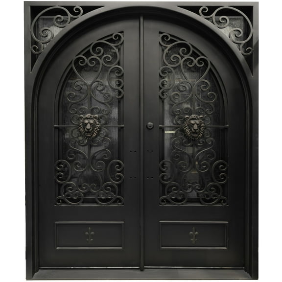Lion Head Double Arched Door with Fleur De Lis 74.5" x 97.5" Entryway Door