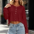 thumbnail image 5 of IUYRTFE Women's Cropped Button Front Cardigan Crew Neck Long Sleeve Casual Solid Color Jacket, 5 of 6