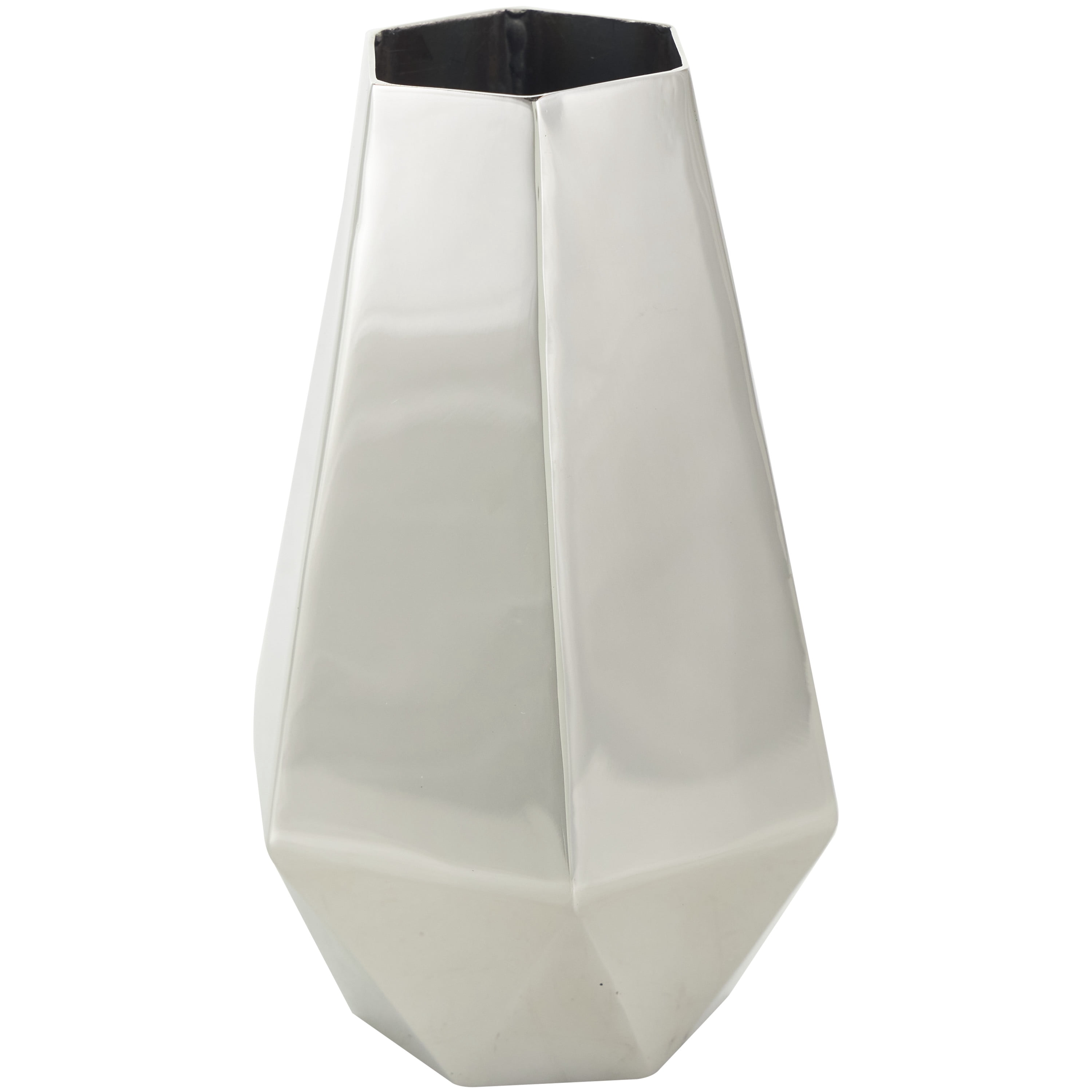 DecMode 10", 8", 6"H Geometric Hexagon Shaped Silver Stainless Steel Vase with Varying Heights, Set of 3