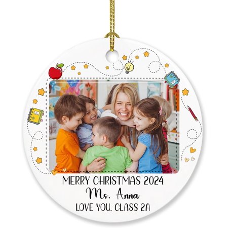 Personalized PhoTo Frame Teacher Appreciation Ornament Gift for Men Women Teacher Retirement Ornament Xmas Picture Teacher Ornament Christmas 2025 Custom Year/Text/Name Teacher Keepsake Ornament