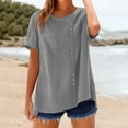 thumbnail image 7 of TODOZO Womens Button Down Shirts Breathable Loose Short Sleeve Cotton Linen Summer Causal Blouses Tops Women's Retro Round Neck Button Cotton Linen Loose Casual Shirt Top T Shirt Beach Casual, 7 of 7