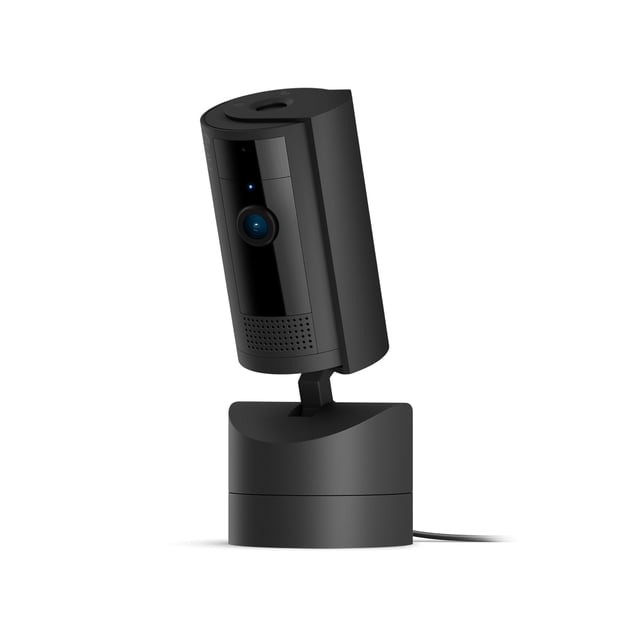 Cámara de seguridad con forma de anillo, cámara panorámica e inclinada para interiores, vídeo HD de 360°, color negro