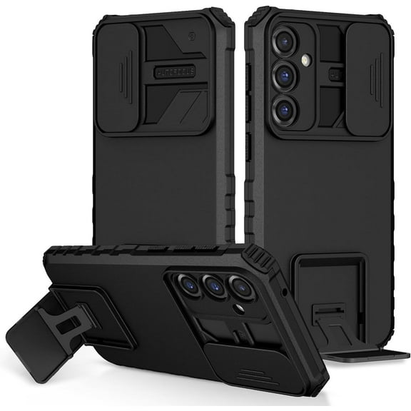 for Samsung Galaxy S23 FE (Not S23) Case with Slide Camera Cover, [Snug Touch] Hard Back & Soft Edge Matte Phone Case with Kickstand for Samsung Galaxy S23 FE LTT Black