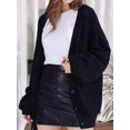 thumbnail image 6 of Women Chunky Knit Cardigan Long Sleeve V Neck Button Up with Pocket Sweater Coat for Fall and Winter Black L, 6 of 9
