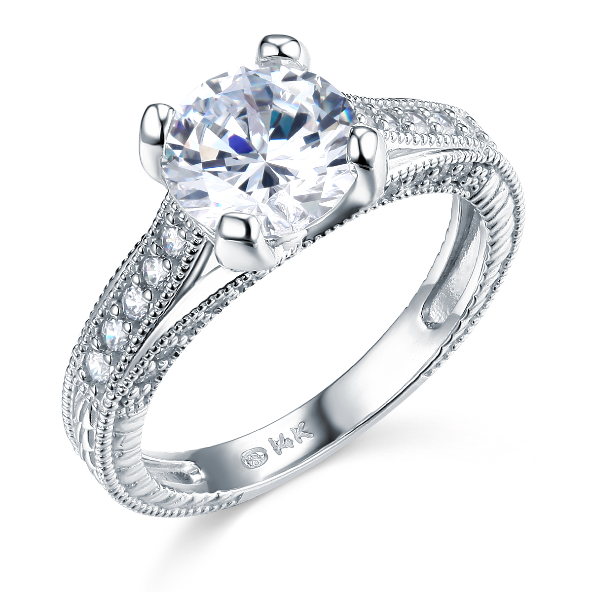 Wellingsale - Wellingsale Ladies Solid 14k White Gold Polished CZ Cubic