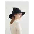 thumbnail image 2 of Moda para mujer Sombreros puntiagudos de bruja de ala grande de lana linda Gorra de cubo de color sólido de mago de punto, negro JM, 2 of 5