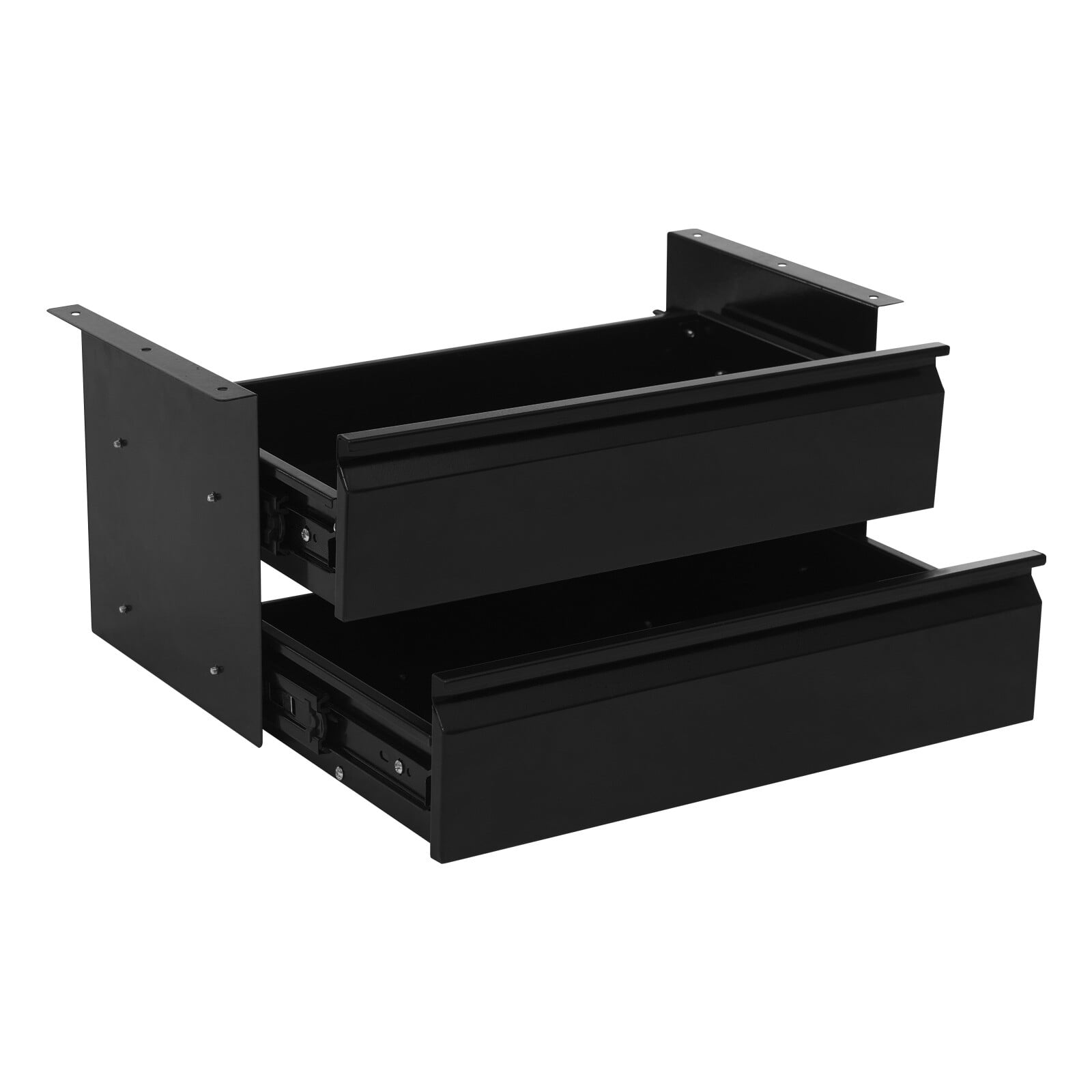 2-Tier Under Desk Sliding Drawer Organizer, Black Steel Pull-Out Storage Tray for Office Study, 6.6LB Capacity