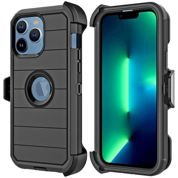 For Apple iPhone 15 Pro (6.1") Heavy Duty Hard PC Dual Protective Hybrid Combo Rotatable Holster Belt Clip Stand Case Cover fit iPhone 15 Pro - Black