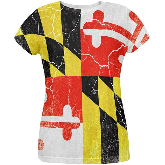 Maryland Vintage Distressed State Flag All Over Womens T Shirt Multi X-LG