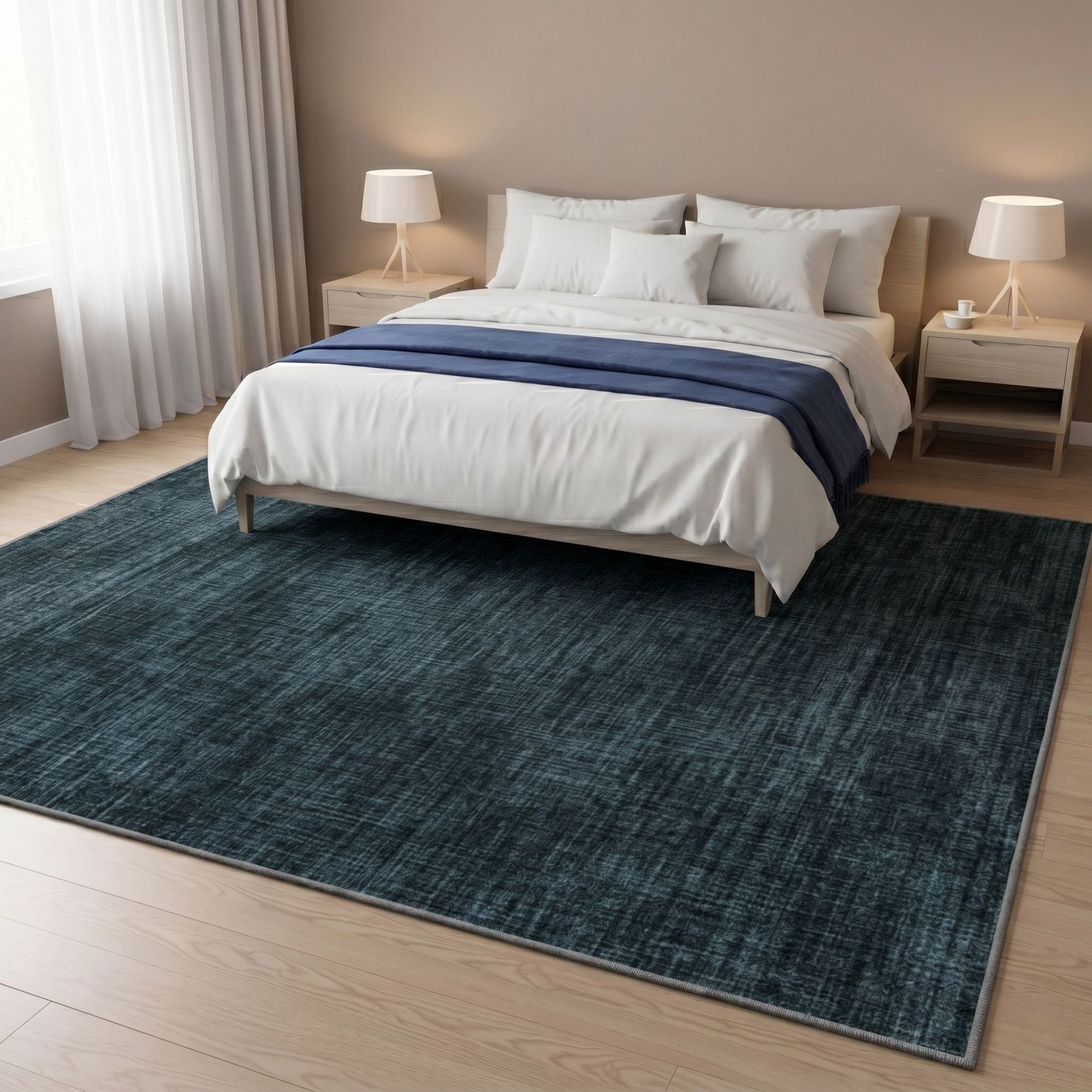 Ottomanson Non-Slip Extra Large Area Rug 7'10" x 25' Low Pile Living Room Carpet, Solid Charcoal Navy