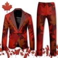 thumbnail image 2 of Canada Day Tuxedo Suits for Men 2 Piece Maple Leaf Printed Lapel V Neck One Button Blazer and Pant Matching Sets for Holiday Party Events, 2 of 6