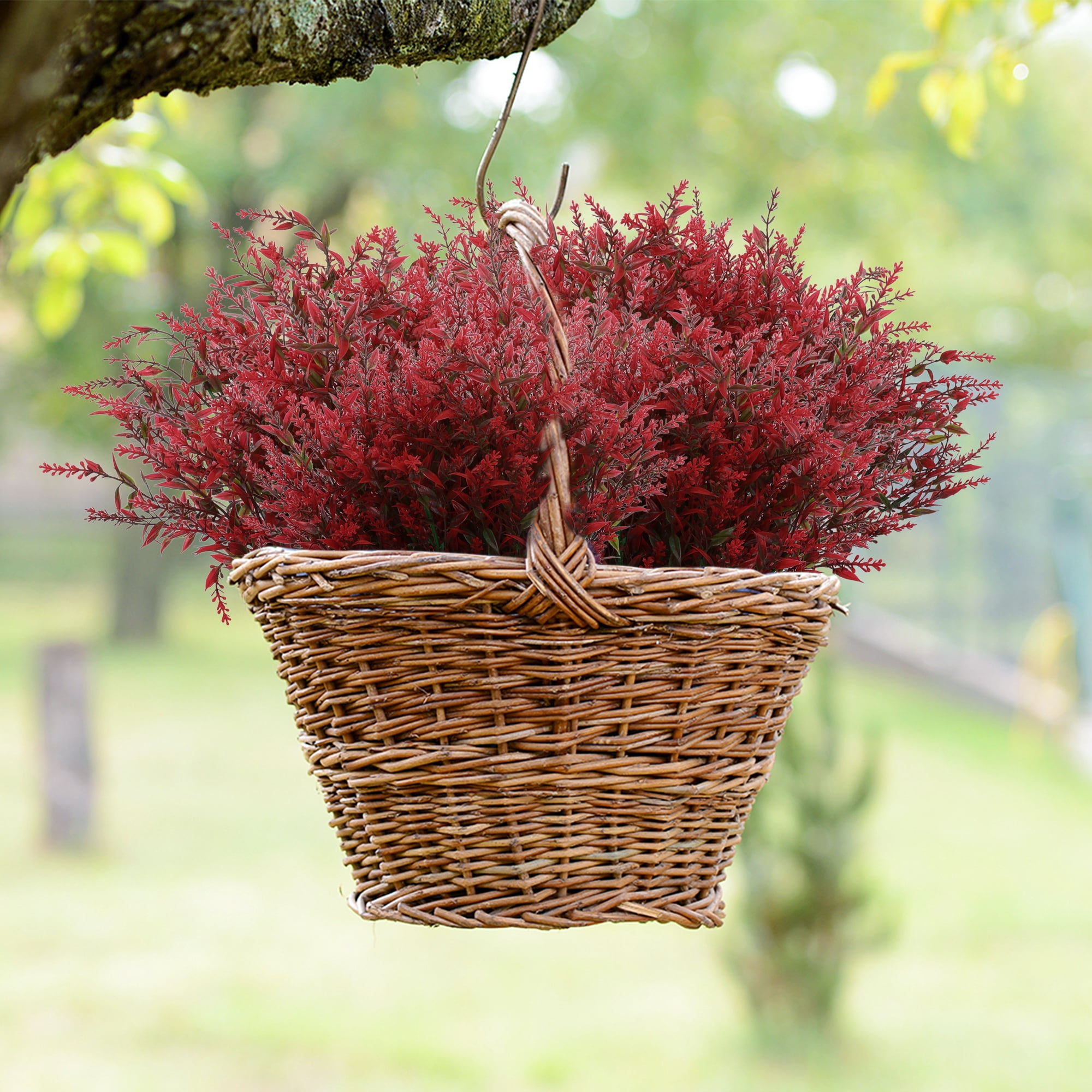 Unique Bargains 8Pcs Artificial Lavender Bundle Fake Flowers Indoor Outdoor Decor Red