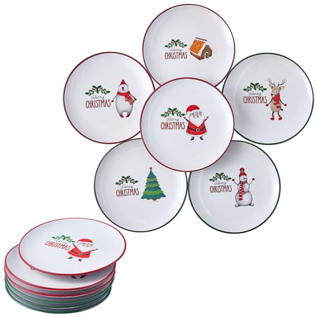 Bruntmor | Christmas Theme Holiday-Inspired Ceramic Dinner Plates 8" - Set