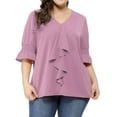 thumbnail image 2 of GRACE & GRANDEUR Blouse Haut à Volants à Col en V à Manches Smockées pour Femme Grande Taille, 2 of 6