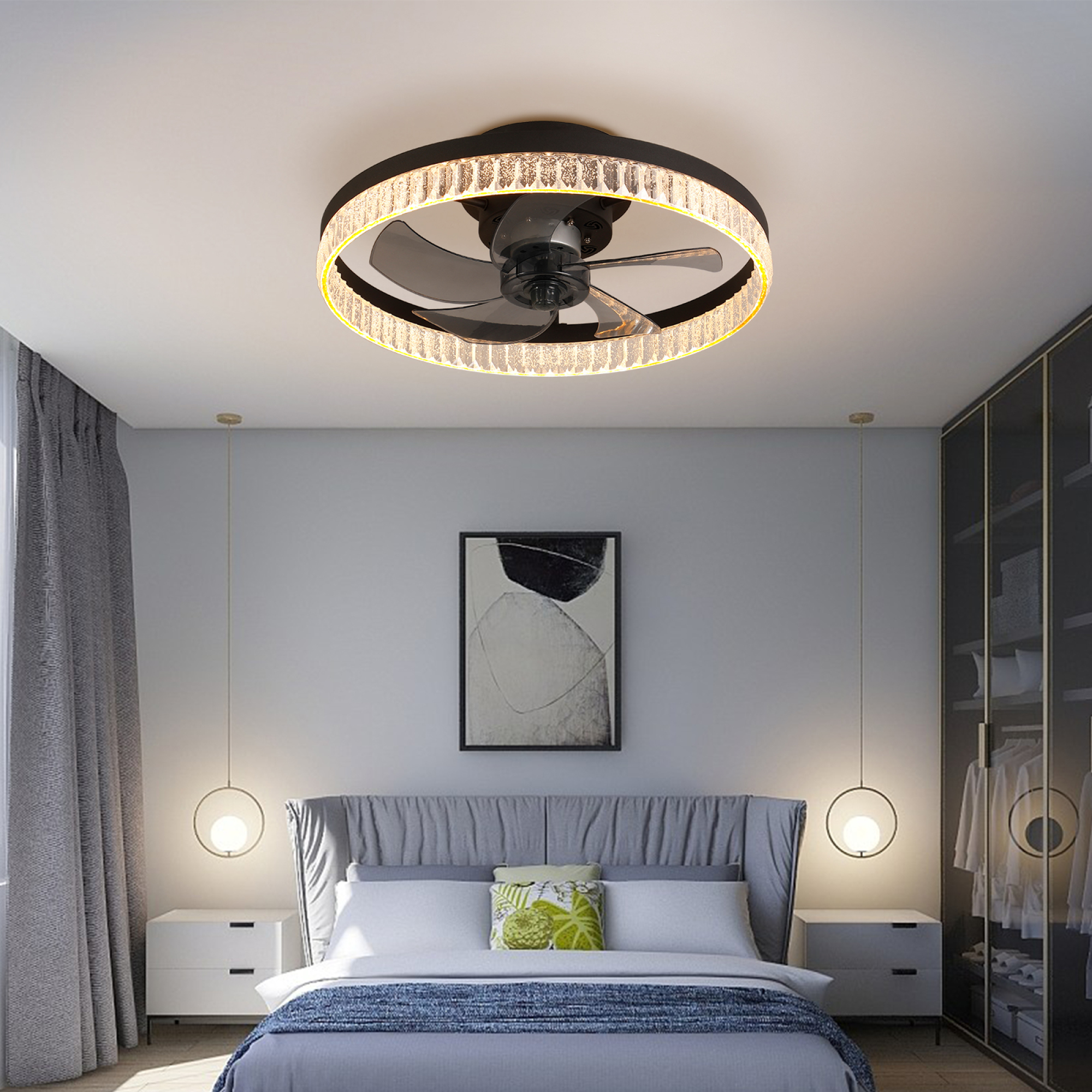 Leumius DC Ceiling Fan with Light and Remote Control,Modern Integrated Fan Light with Timer 50Cm,Reversible LED Dimmable Round Ceiling Fan with Light for Bedroom,Living Room (Brown)