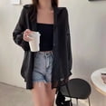 thumbnail image 5 of Women Casual Chiffon Sheer Blouses Long Sleeve Lapel Collar Button Down Loose Shirts Tops Sunscreens Outwear, 5 of 9