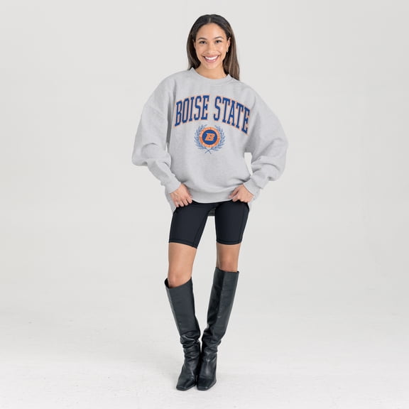 Women's Gameday Couture Ash Boise State Broncos Oversized Tradition Refined Premium Fleece Sweatshirt