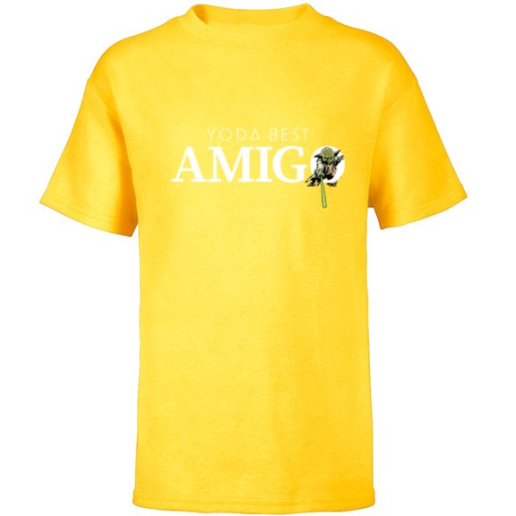 Star Wars Yoda Best Amigo Lightsaber Gift Friend Spanish- Short Sleeve T-Shirt for Kids - Customized-Yellow