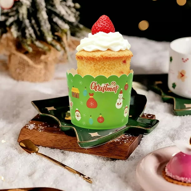 Moldes de Papel para Cupcakes Medianos (Paquete de 50) | Aptos para Horno | Verdes | 7 X 6 X 5,5 Cm | Artículos para Hornear En Navidad