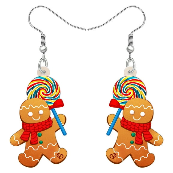NEWEI Christmas Day Cute Gingerbread Man Earrings Acrylic Cartoon Santa Cookies Dangle Jewelry Charms Holiday Party Gifts For Women