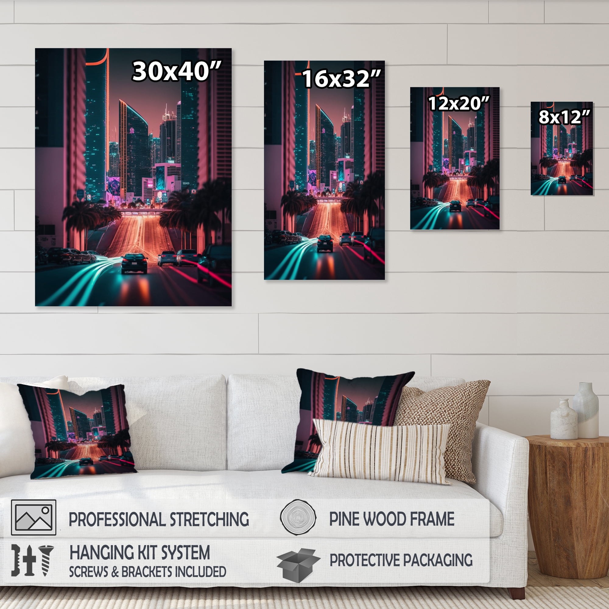 Designart Futuristic Miami Neon Art I Canvas Wall Art