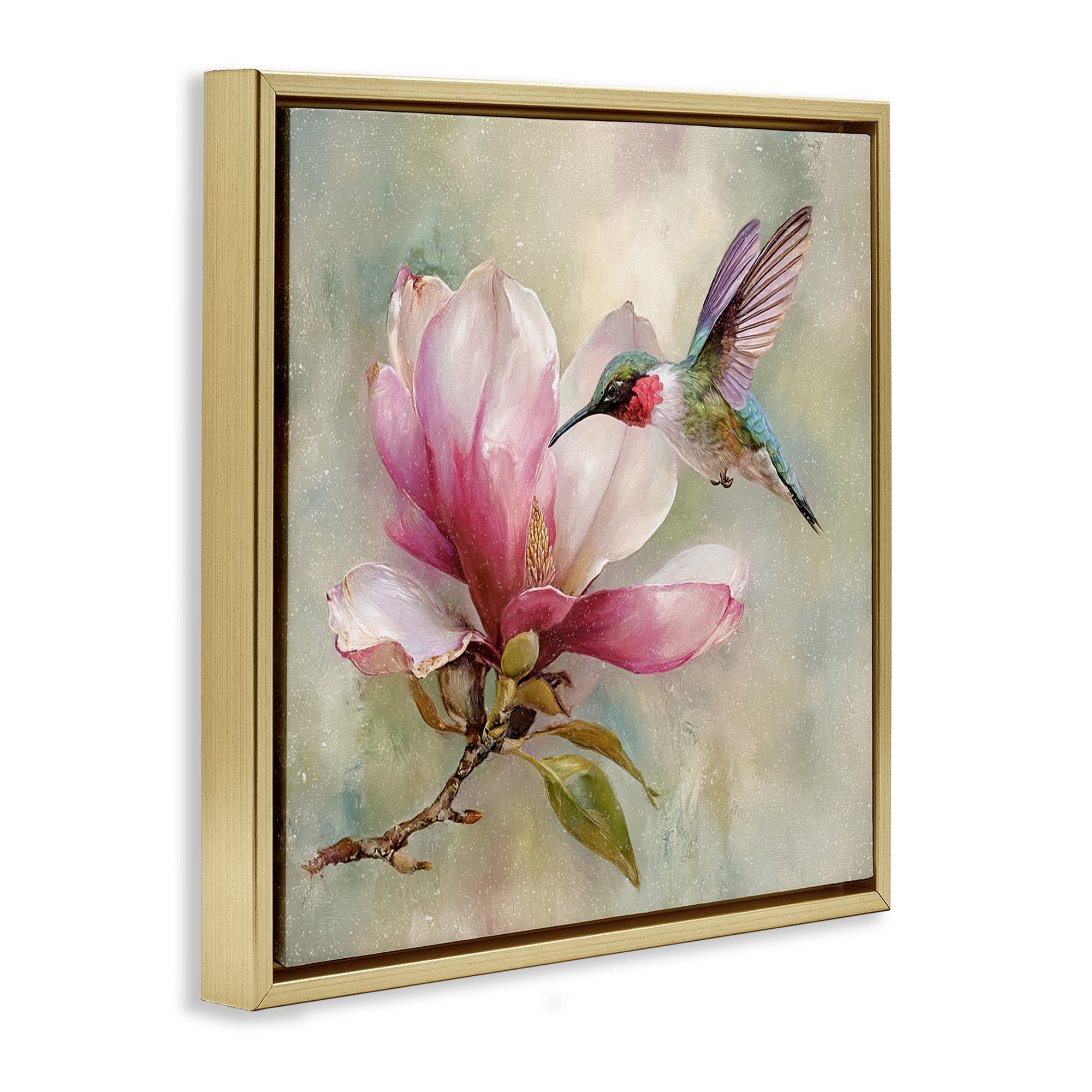 Stupell Industries Magnolia Ruby Hummingbird Gold Framed Floater Canvas Wall Art, design by Tina LeCour