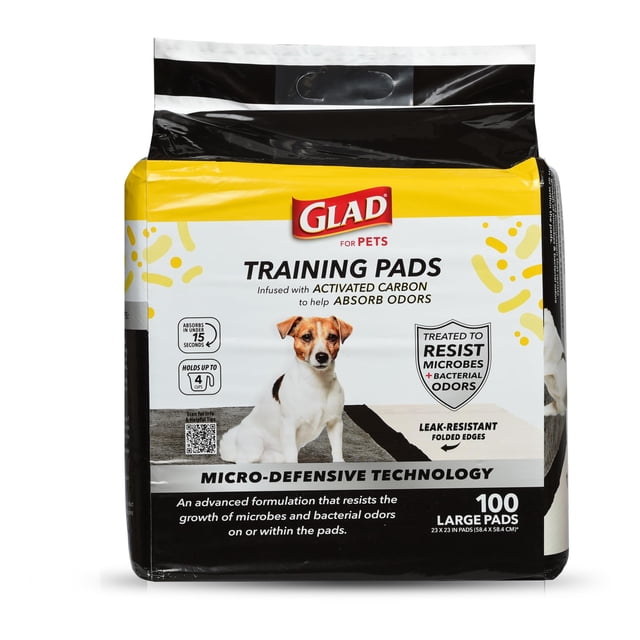 Almohadillas de adiestramiento para cachorros Glad for Pets, carbón activado, 100 unidades