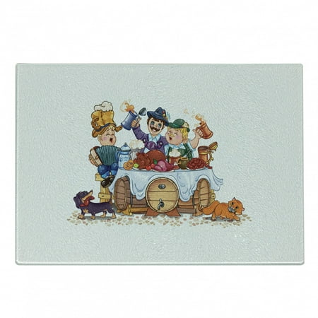 

Oktoberfest Cutting Board Colorful Bavarian Autumn Season Celebration Illustration with Beer and Pork Decorative Tempered Glass Cutting and Serving Board Small Size Multicolor by Ambesonne