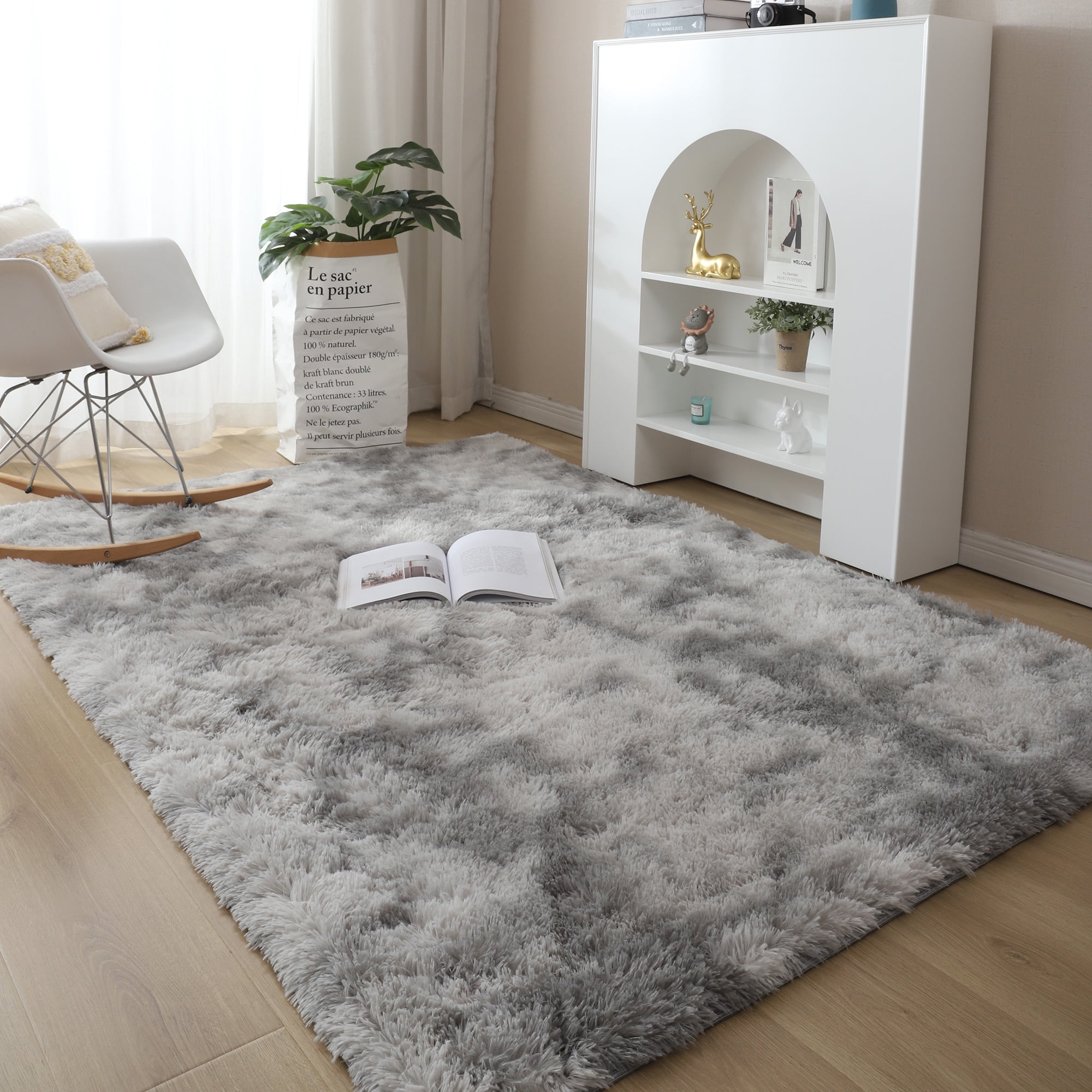 Soft Bedroom Area Rug Animal White Pet Kitten with Tooth and Headset Decorative Throw Rug for Indoor Floor Carpet，Non Slip Carpets Rugs for Living Room 4ft 