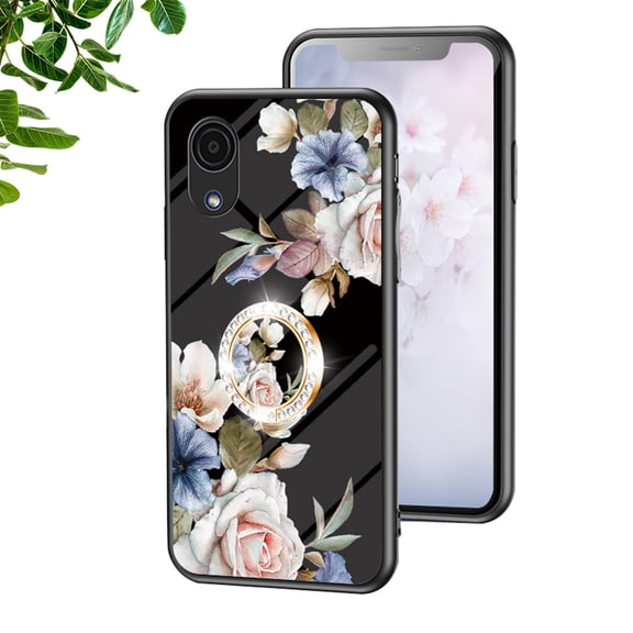 Compatible with Samsung A03 Core Case with Stand Diamond Glitter Ring Kickstand Flower Floral Pattern Design Women Slim Protective Slim Phone Case Soft Cover for Galaxy A03 Core,Flower#2